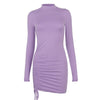 Fall Spring Basic Bodycon Dress Sexy Lady Long Sleeve O Neck Stretch Slim Package Hip Party Club Mini Dress Purple Black