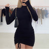 Fall Spring Basic Bodycon Dress Sexy Lady Long Sleeve O Neck Stretch Slim Package Hip Party Club Mini Dress Purple Black