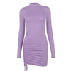Fall Spring Basic Bodycon Dress Sexy Lady Long Sleeve O Neck Stretch Slim Package Hip Party Club Mini Dress Purple Black
