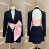 Fall Winter Jacket Women Sexy Backless Pink Bowknot Lace Up Slim Blazer Women Single Breasted Diamonds Cross Bandage Outwear