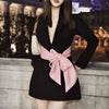 Fall Winter Jacket Women Sexy Backless Pink Bowknot Lace Up Slim Blazer Women Single Breasted Diamonds Cross Bandage Outwear