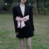 Fall Winter Jacket Women Sexy Backless Pink Bowknot Lace Up Slim Blazer Women Single Breasted Diamonds Cross Bandage Outwear