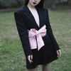 Fall Winter Jacket Women Sexy Backless Pink Bowknot Lace Up Slim Blazer Women Single Breasted Diamonds Cross Bandage Outwear