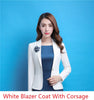 Fall Winter Long Sleeve Elegant White Blazers Coat & Jackets For Ladies Business Work Wear  Styles Outwear With Corsage