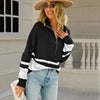 Fall Winter Stripe Sweater Women Casual Quarter-Zip Pullover  Vintage Loose Knitted Sweater Female Elegant Long Sleeve Jumper