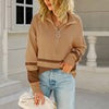 Fall Winter Stripe Sweater Women Casual Quarter-Zip Pullover  Vintage Loose Knitted Sweater Female Elegant Long Sleeve Jumper