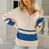 Fall Winter Stripe Sweater Women Casual Quarter-Zip Pullover  Vintage Loose Knitted Sweater Female Elegant Long Sleeve Jumper