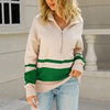 Fall Winter Stripe Sweater Women Casual Quarter-Zip Pullover  Vintage Loose Knitted Sweater Female Elegant Long Sleeve Jumper