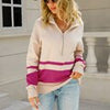 Fall Winter Stripe Sweater Women Casual Quarter-Zip Pullover  Vintage Loose Knitted Sweater Female Elegant Long Sleeve Jumper