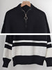 Fall Winter Stripe Sweater Women Casual Quarter-Zip Pullover  Vintage Loose Knitted Sweater Female Elegant Long Sleeve Jumper
