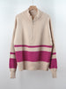 Fall Winter Stripe Sweater Women Casual Quarter-Zip Pullover  Vintage Loose Knitted Sweater Female Elegant Long Sleeve Jumper