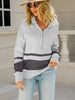 Fall Winter Stripe Sweater Women Casual Quarter-Zip Pullover  Vintage Loose Knitted Sweater Female Elegant Long Sleeve Jumper
