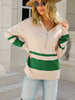 Fall Winter Stripe Sweater Women Casual Quarter-Zip Pullover  Vintage Loose Knitted Sweater Female Elegant Long Sleeve Jumper