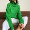 Fall Winter Turtleneck Pullover Women Casual Knitted Sweater Loose Elegant Long Sleeve Thick Jumper Female Retro Solid Knitwear