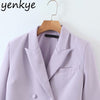 Fall Women Cropped Blazer Vintage Solid Color Long Sleeve Notched Collar Double Breasted Elegant Office Jacket  Suits