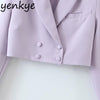 Fall Women Cropped Blazer Vintage Solid Color Long Sleeve Notched Collar Double Breasted Elegant Office Jacket  Suits
