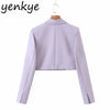 Fall Women Cropped Blazer Vintage Solid Color Long Sleeve Notched Collar Double Breasted Elegant Office Jacket  Suits