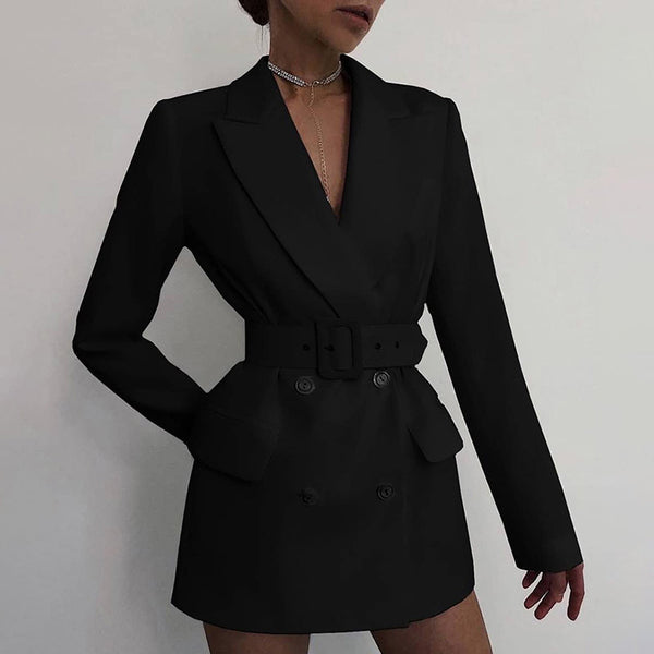Fandy Lokar Double Breasted Blazers Women Office Lady Jackets Women Elegant Tie Belt Notched Pockets Suit Female Ladies
