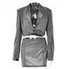 Fantoye Glitter Skirt Sets Women Blazer Suits Double Layer Elegant Two Piece Sets Women Outfit Shiny Female Streetwear Clothing