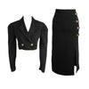 2 Pieces Outfits Black Set Office Women Formal Kit Temperament Lady Sexy Short Crop Tops Coat Slit Midi Skirt Slim Suits