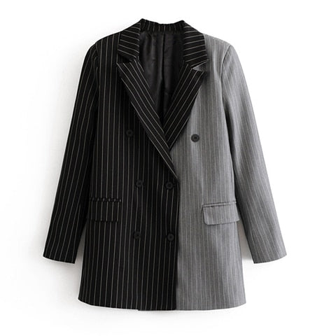Fashion 2022 Autumn Women Blazers and Jackets High Street Striped Hit Color Double Breasted Loose Lady Suit Blazer Coat A0534