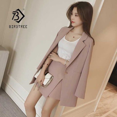 2022 Women Skirt Suits Single Button Notched Striped Blazer Jackets Slim Mini Skirts Two Pieces Sets OL Female  S95515Z