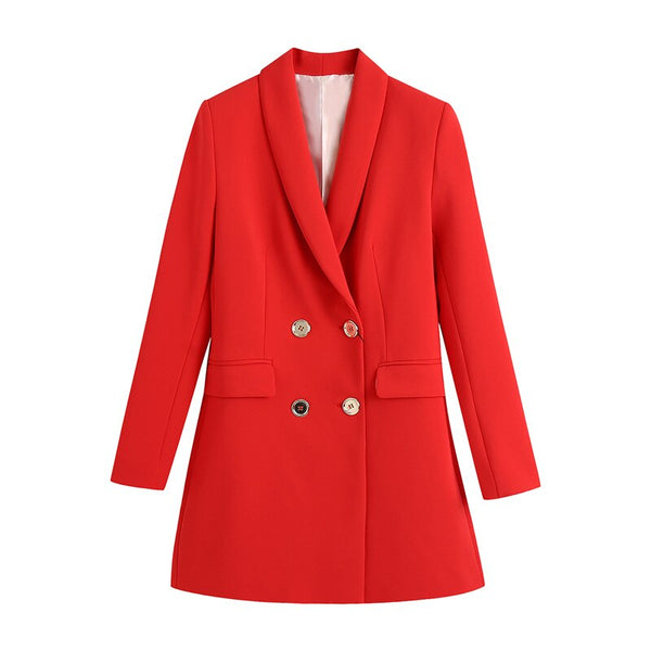2022 Designer Blazer Jacket Women's Classic Double Breasted Metal Buttons Blazer Long Red Coat
