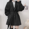Autumn High Wide Waist Wool & Blends Black Long Sleeve Turn Down Collar Coat Winter Sashes Slim Korean Jacket Wild