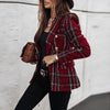 Autumn Plaid Printed Women's Blazer Coats Long Sleeve Slim Fits Outwear Double-Breasted Short Suit Jackets Femme Outwear