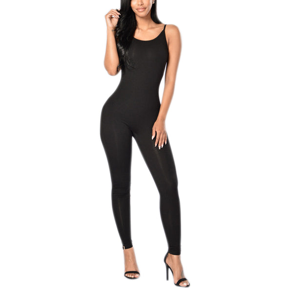 Fashion Autumn Winter Women Sexy Long Romper Solid Color Backless Strap Sleeveless Ladies Girls Casual Bodycon Jumpsuit