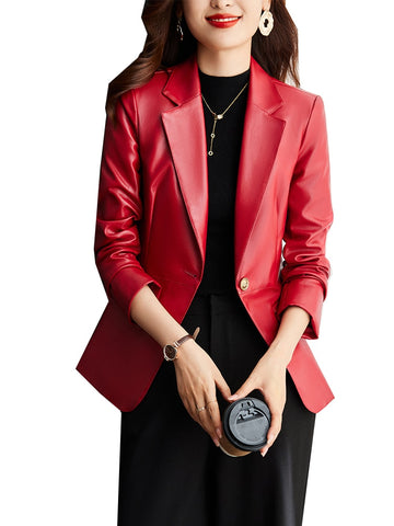 Autumn Winter Women Solid Blazer Coat Female Red Coffee Black Long Sleeve Single Button Slim Jacket Ladies