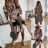 Autumn Women Leopard Printed Shirts Dress Tie Waist Roll up Sleeve Buttons Turn-down Collar Pleated Dress