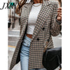 Autumn Women Plaid Blazers and Jackets Work Office Lady Suit Slim Double Breasted Business Femme Blazer Coat 2022
