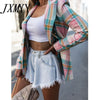 Autumn Women Plaid Blazers and Jackets Work Office Lady Suit Slim Double Breasted Business Femme Blazer Coat 2022