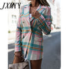 Autumn Women Plaid Blazers and Jackets Work Office Lady Suit Slim Double Breasted Business Femme Blazer Coat 2022