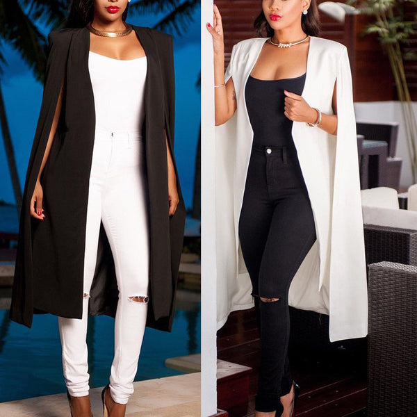 Blazer Cape Coats Solid Cloak Women Outerwear Long Jacket Suit Plus Size