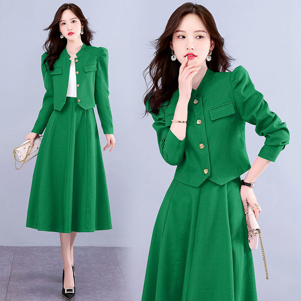 Blazer Skirt Set For Women 2023 Autumn  Suit Coat High Waist Skirt Professional Elegant Slim Two Piece T824