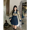 Blazer Skirt Set Women College Style Autumn Slim Plaid Suit Jacket High Waist Pleated Sling Skirts 2 Piece Sets Woman