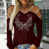Bling Rhinestone Blouse Shirt Cold Shoulder Top Tee Casual Autumn Winter Ladies Female Women Long Sleeve Blusas Pullover