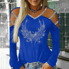 Bling Rhinestone Blouse Shirt Cold Shoulder Top Tee Casual Autumn Winter Ladies Female Women Long Sleeve Blusas Pullover