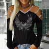 Bling Rhinestone Blouse Shirt Cold Shoulder Top Tee Casual Autumn Winter Ladies Female Women Long Sleeve Blusas Pullover