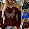 Bling Rhinestone Blouse Shirt Cold Shoulder Top Tee Casual Autumn Winter Ladies Female Women Long Sleeve Blusas Pullover