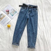 Blue Black Women's Jeans Trousers Vintage Korean Streetwear High Waist Denim Pants Baggy Mom Jeans Capri  N0072