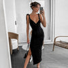 Bow Straps Sexy Summer Dress Women Backless Midi Dresses 2022 Black Elegant Sleeveless Split Women's Party Dress Robe