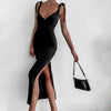 Bow Straps Sexy Summer Dress Women Backless Midi Dresses 2022 Black Elegant Sleeveless Split Women's Party Dress Robe