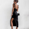 Bow Straps Sexy Summer Dress Women Backless Midi Dresses 2022 Black Elegant Sleeveless Split Women's Party Dress Robe