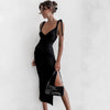 Bow Straps Sexy Summer Dress Women Backless Midi Dresses 2022 Black Elegant Sleeveless Split Women's Party Dress Robe
