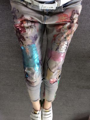 Fashion Boyfriend Jeans for Women Hole Vintage Girls Denim Pencil Beauty Printing Pants Female Casual Slim Trousers