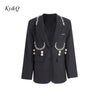 Brand 2-Piece Set Beading Suit Coat + High Waist Skirt Women Long Sleeve Suiting Outwear Preppy Style Pleated Skirts