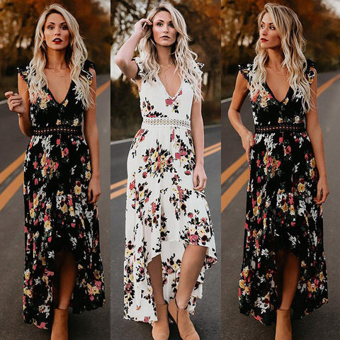 Brand est Womens Summer Boho Maxi Dress Clubwear Party Beach Holiday Sundress Flower Asymmetrical Casual Dresses